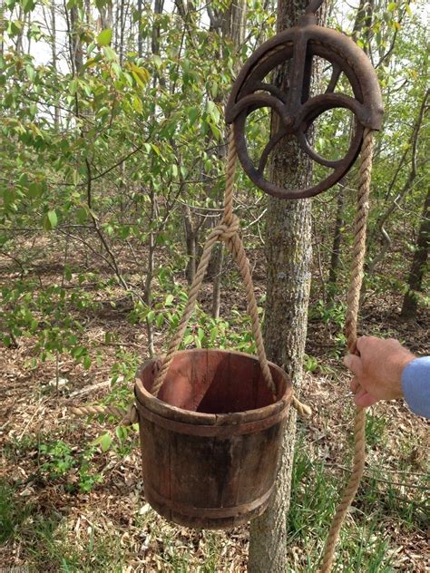 Vintage Water Well Pulley & Wood Bucket Flower Planter