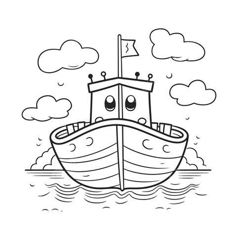 Cute Boat Drawing On White Background Iek Tpa Outline Sketch Vector ...