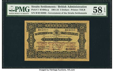 Straits Settlements Government of the Straits Settlements $5 | Lot ...