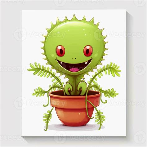 cartoon illustration of a green plant with a happy face. generative ai. 28446205 Stock Photo at ...