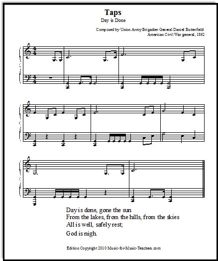 Taps Trumpet Music Arranged for Piano, Free Sheet Music