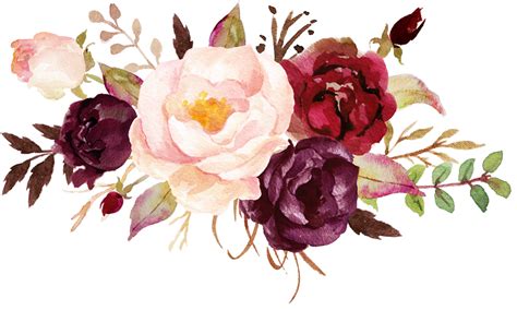 Burgundy Watercolor Flowers Free Png