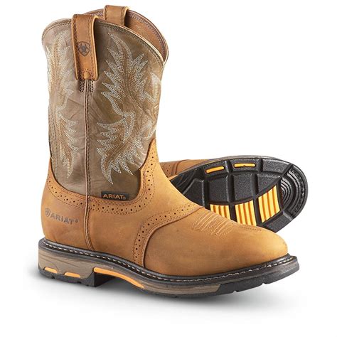 Men's Ariat Workhog Composite Toe Boots, Aged Bark / Army - 282585 ...