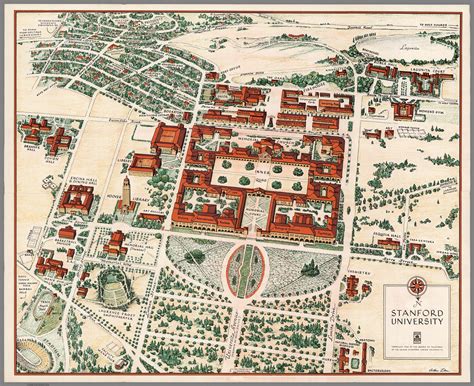 Pictorial bird's-eye-view map of Stanford University campus. Made by Arthur Lites, 1943. : stanford