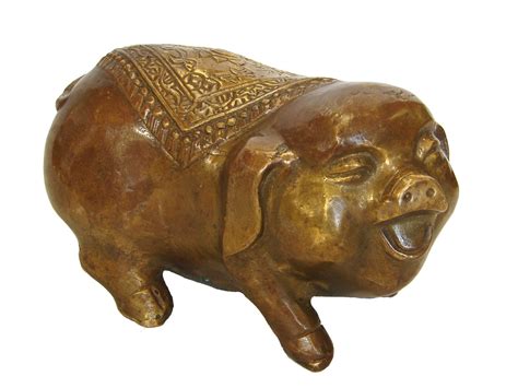 Pair of Big Brass Metal Copper Pig Statues