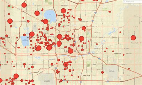 Og&e has a map to show power outages. the bubbles should reflect "customers affected" with size ...