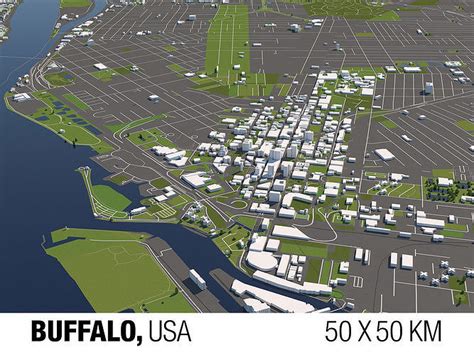 Buffalo USA 50x50km City Map 3D model | CGTrader