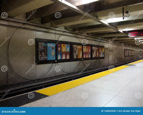 Inside Underground Embarcadero Bart Station in San Francisco with Coffee House Ad on the Wall ...