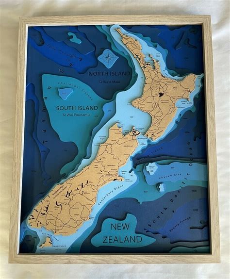 Bathymetric map of New Zealand - RusticMetalArt