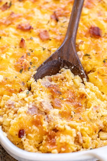 Ham and Corn Grits Casserole - seriously delicious! Great for breakfast, lunch or dinner!! Stone ...