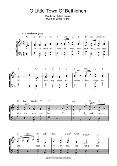 O Little Town Of Bethlehem by Traditional Carol Sheet Music for Piano & Vocal at Sheet Music Direct