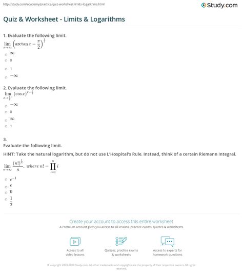 Limit Laws Worksheet With Answers