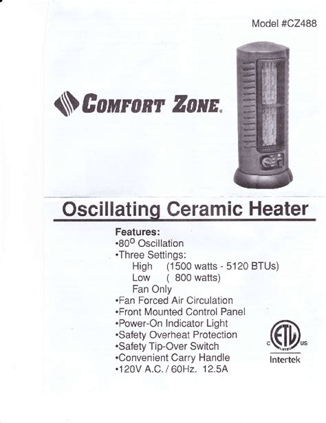 Comfort Zone CZ488 Heater Operation & user’s manual PDF View/Download