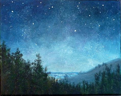 Night Sky Small Stars Landscape Painting 8x10, Astronomy, Starry Night - Etsy | Sky painting ...