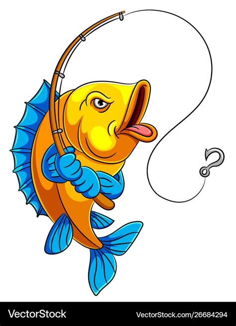 A cartoon fish holding fishing rod Royalty Free Vector Image