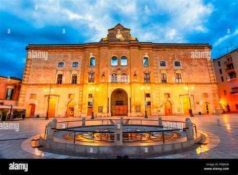 Matera, Basilicata, Italy: Night view of the Vittorio Veneto square before sunrise Stock Photo ...
