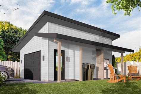 Plan 22527DR: Modern Detached Garage Plan with Shed Roof Porch ...