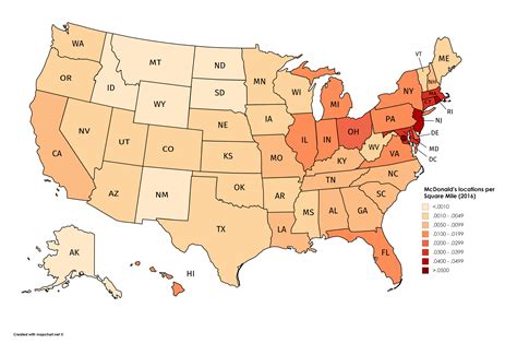 American McDonald's locations per Square Mile in each State as of ...