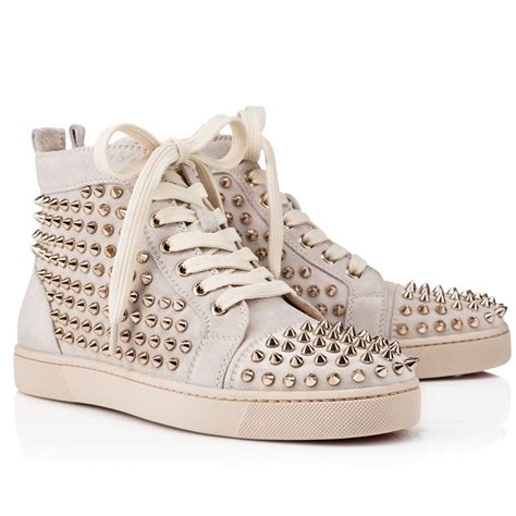 Christian Louboutin Louis Spikes Womens Flat High Top Suede Shoes Sneakers Beige | Sneakers ...