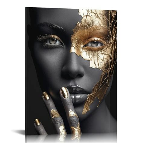 HOMICOZI Black Woman Wall Art African American Wall Art Canvas Framed Black and Gold Women ...