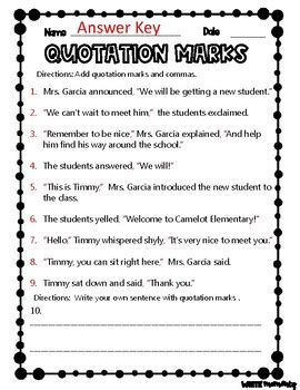 Quotation Marks Practice Worksheets