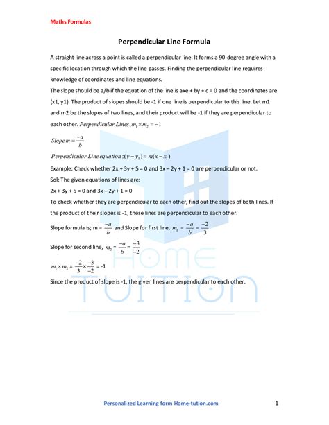 Perpendicular Line Formula-Definition, Use of Formula & Solved Examples