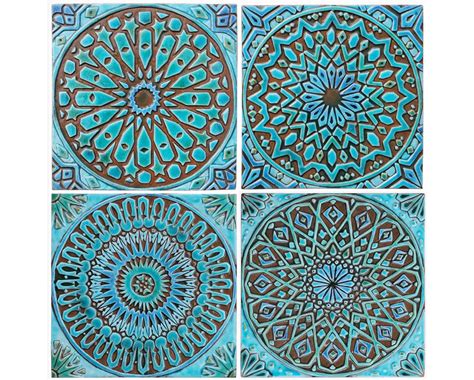 4 Moroccan wall hangings // Ceramic tiles // Wall decor // Wall art // Moroccan // 30cm ...