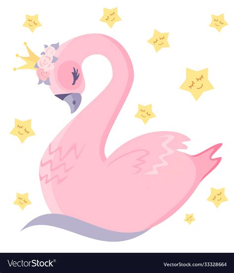 Lovely pink swan the swan princess for children Vector Image