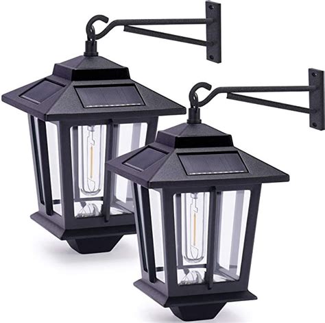 2 Pack Solar Wall Lanterns with 4 Solar Panels, Dusk to Dawn Led Outdoor Wall Sconce, Anti-Rust ...