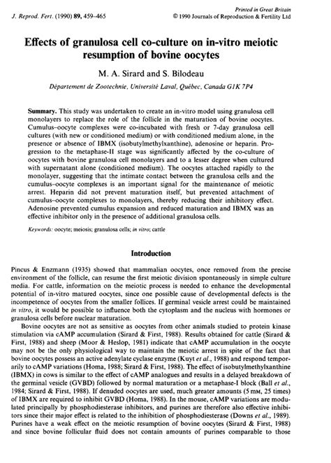 (PDF) Effect of granulosa cell co-culture on meiotic resumption of bovine oocytes