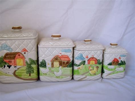 Vintage Ceramic Farm Kitchen Canisters-set of 4 by PolkaDotChex