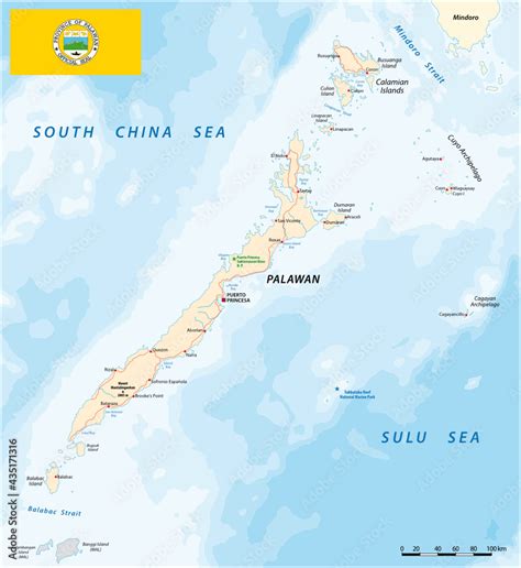 Vector map of west philippine island of Palawan with flag Stock Vector ...