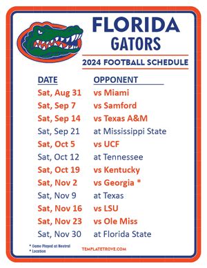 Printable 2024 Florida Gators Football Schedule