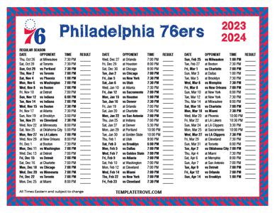 Printable 2023-2024 Philadelphia 76ers Schedule