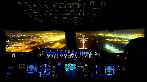 Cockpit View Emirates Airbus A380 Night Landing Dubai - YouTube