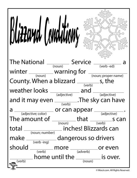 Blizzard Conditions Printable Mad Libs | Woo! Jr. Kids Activities ...