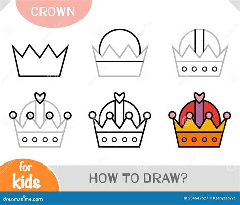 How To Draw Crown for Children. Step by Step Drawing Tutorial Stock Vector - Illustration of ...