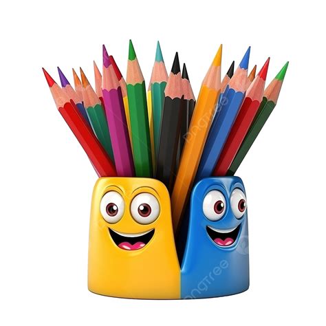 Pencil Color And The Place Cartoon Style 3d Render Illustration, Pencil ...