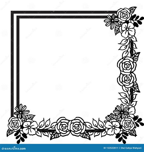 Set Black Borders on the White Background, for Decorative of Beautiful and Unique Floral Frame ...