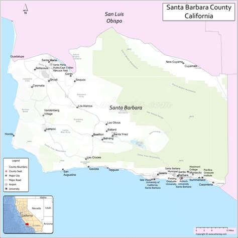 Santa Barbara County Map, California, USA | Towns and Cities in Santa ...