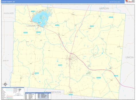 Logan County, OH Zip Code Wall Map Basic Style by MarketMAPS - MapSales