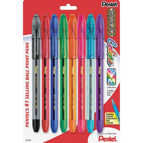 Pentel RSVP COLORS Ballpoint Pen, (1.0mm) Medium Line, Assorted Ink (A/B/C/D/F/P/S/V), 8-Pk ...