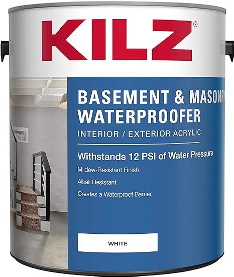 KILZ Basement and Masonry Waterproofing Paint, Interior/Exterior, White ...