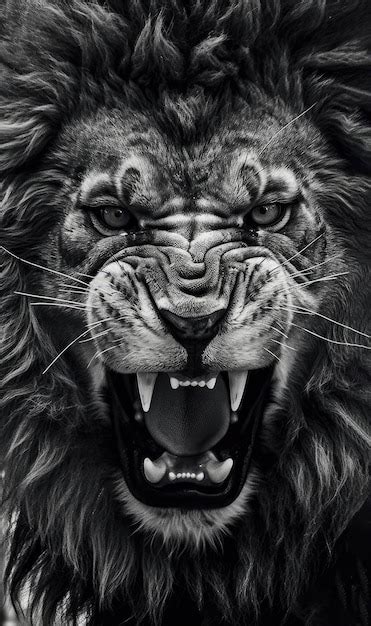 Angry lion face black and white | Premium AI-generated image