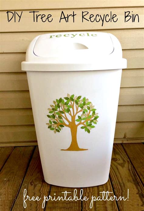 DIY Tree Art Recycling Bin Trash Can and Free Printable Pattern