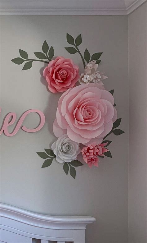 Pink Paper Flowers Nursery Wall Decor Paper Flowers Wall | Etsy