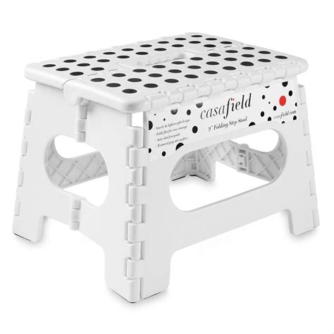 casafield 9" folding step stool with handle, white - portable collapsible small plastic foot ...