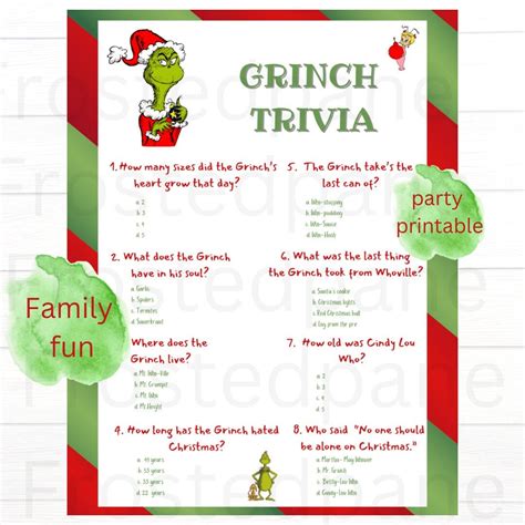 Grinch Trivia Christmas Gamechristmas Group Gamegrinch - Etsy