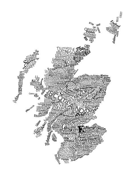 Scotland Type Map (White) | London Art Prints