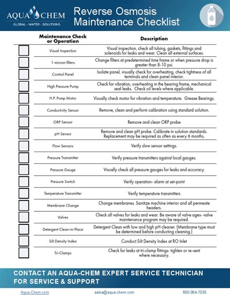 Reverse Osmosis Maintenance Checklist Final | PDF